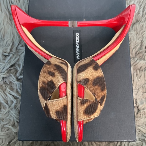 Dolce and Gabbana Red Patent Heel with Leopard Print Slides size 36.5 - Picture 7 of 9